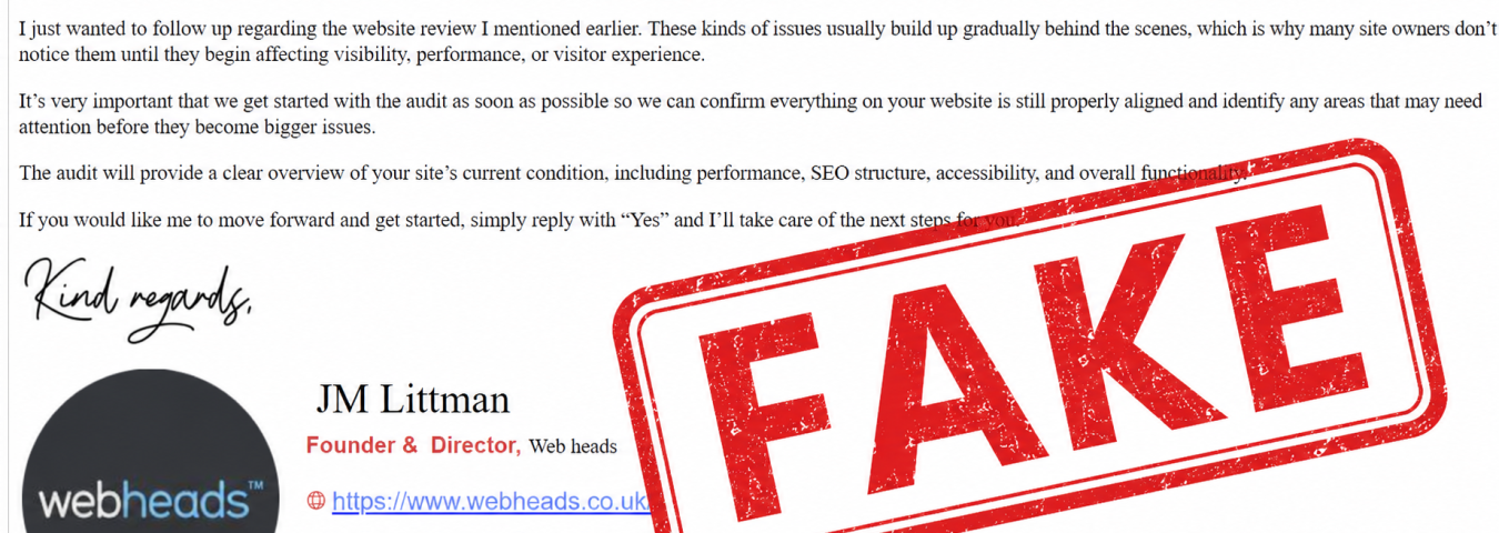 Fake email warning alert